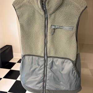 L.L. Bean Sage Green Sherpa Fleece Vest with Gray Trim